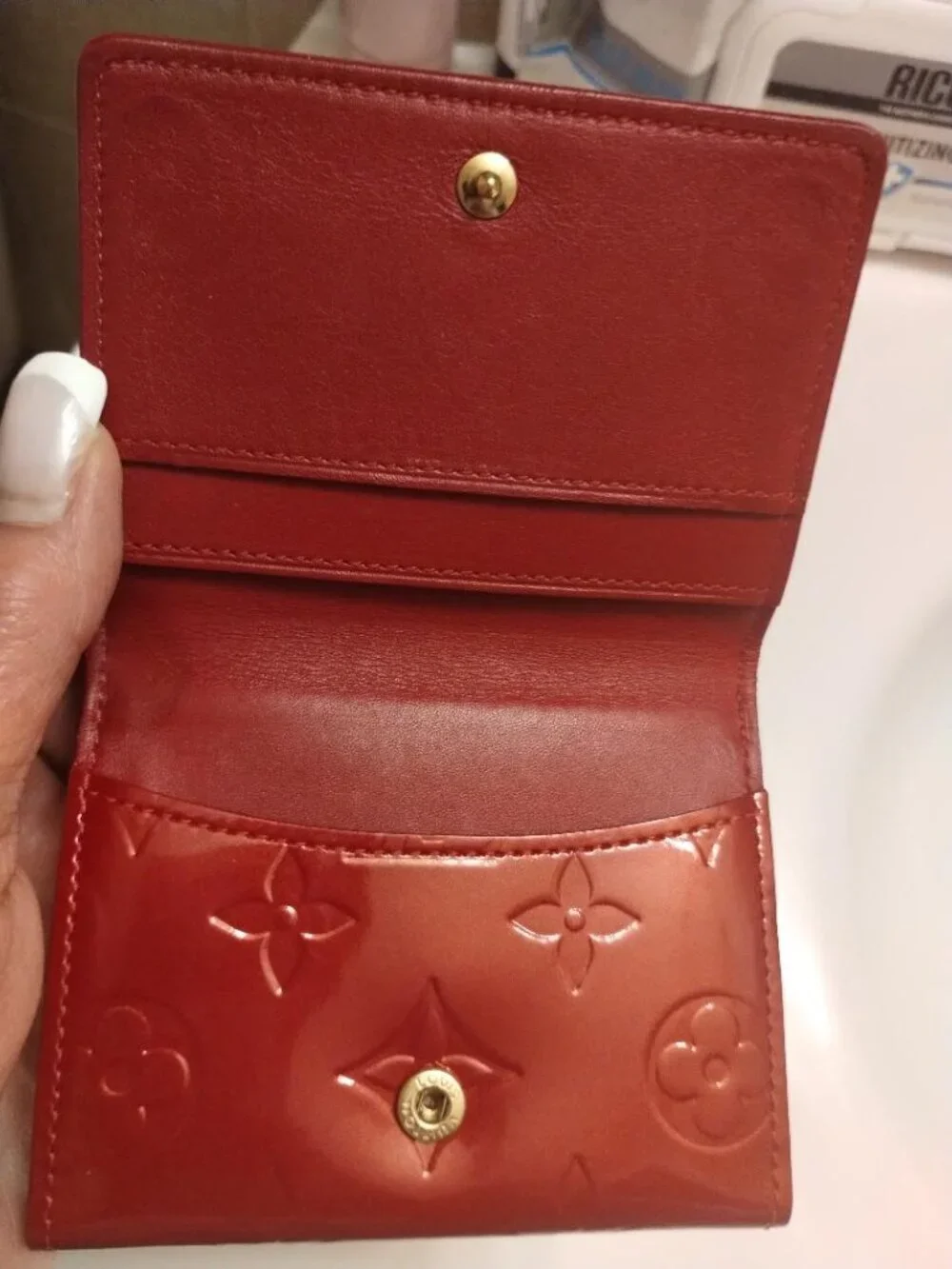 Louis Vuitton Monogram Red Vernis Trifold Card Holder/Wallet Like new